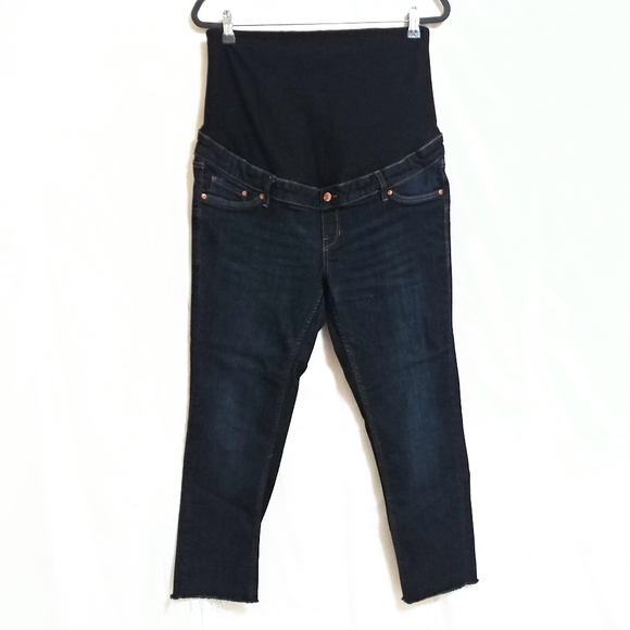 SOLD! H&M Skinny High Rib Mama Full Panel Raw Hem Dark Wash Denim Jeans 14 - Picture 2 of 16